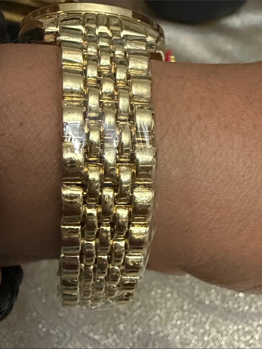 Rhinastar Gold-Tone Crystal Bezel Quartz Watch